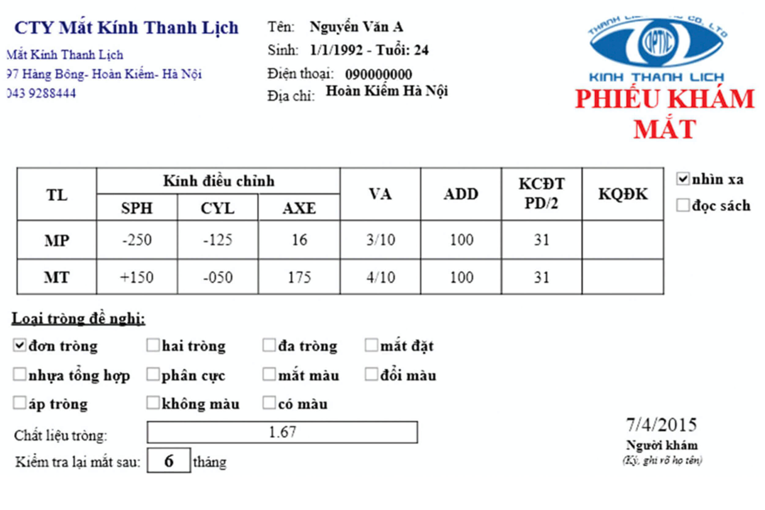 Hướng dẫn đọc các thông số trên đơn kính thuốc