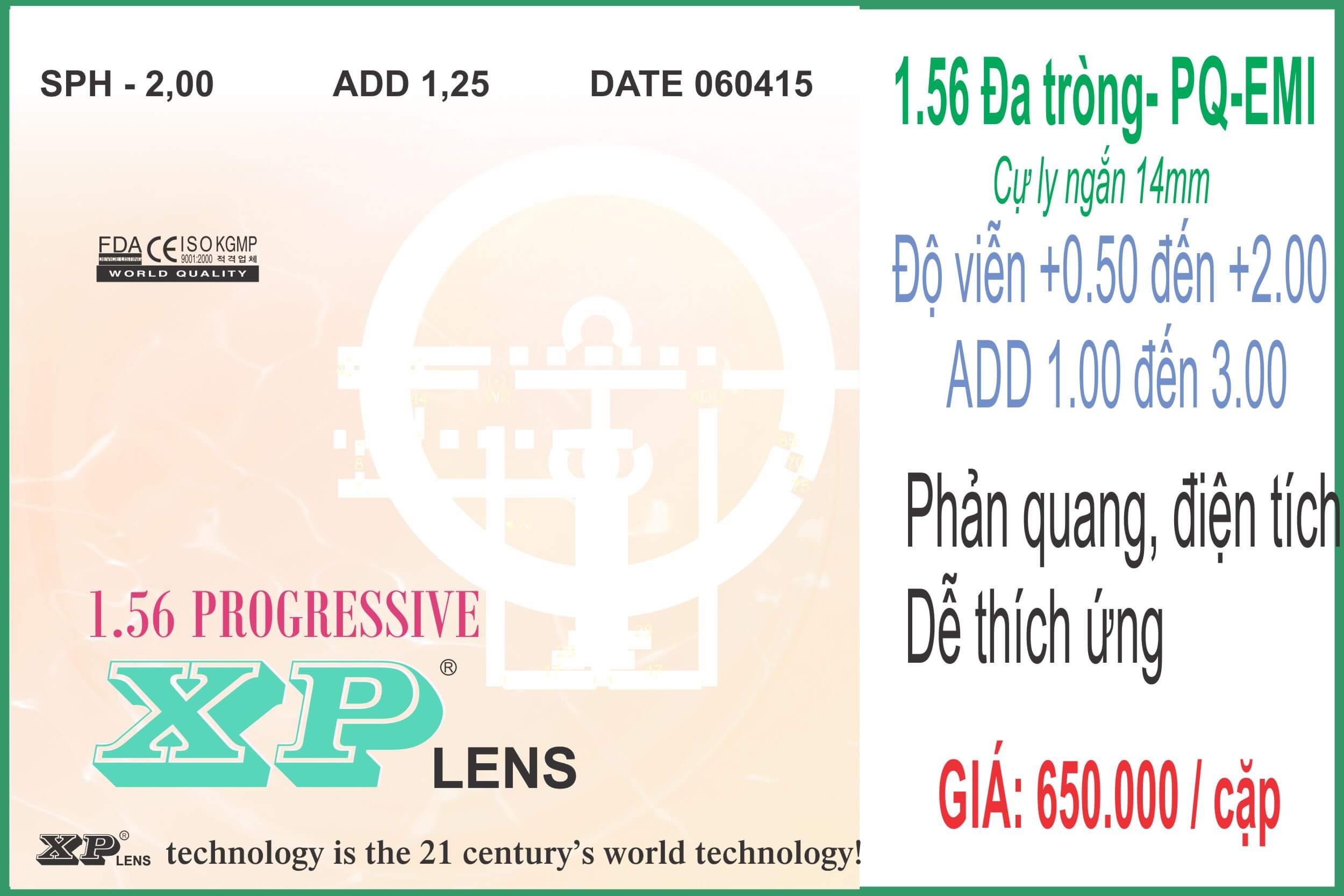 Tròng kính đa tròng XPLens 1.56 phản quang