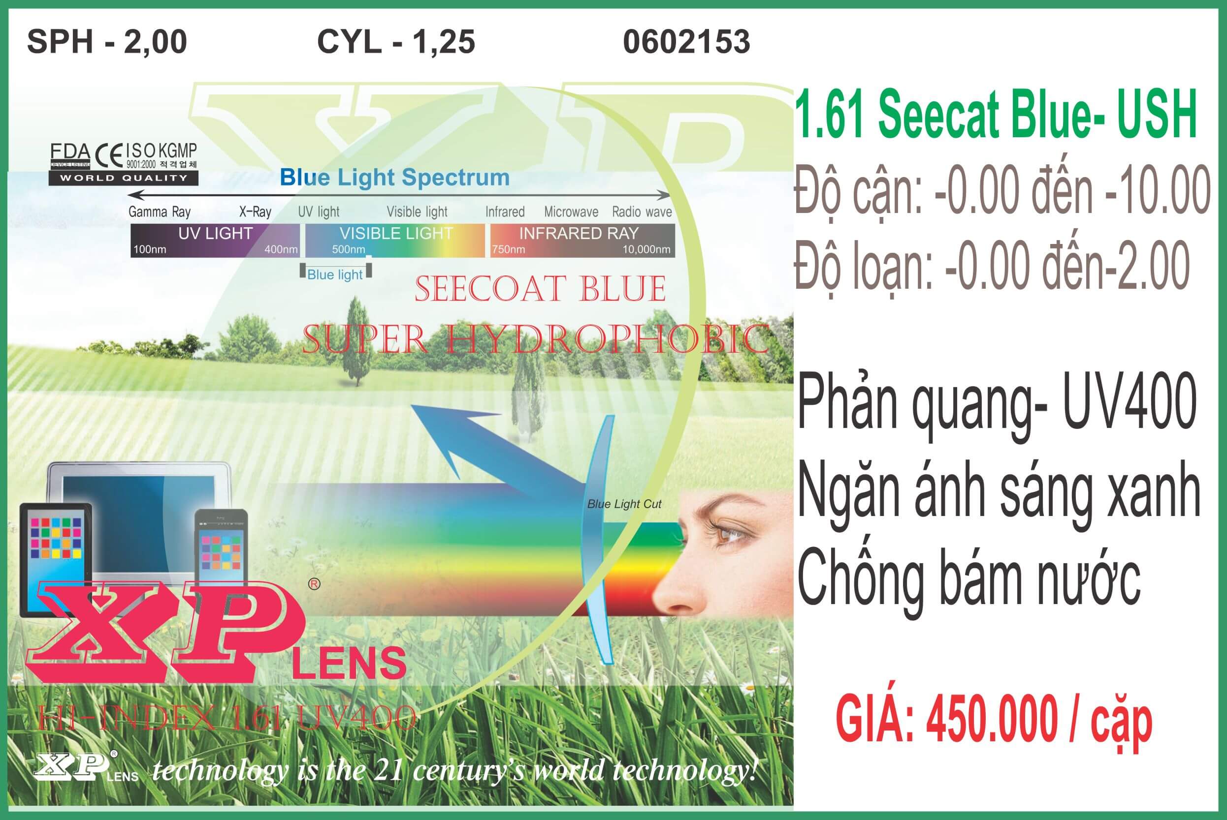 Tròng kính XPLens 1.61 SeeCoat Blue
