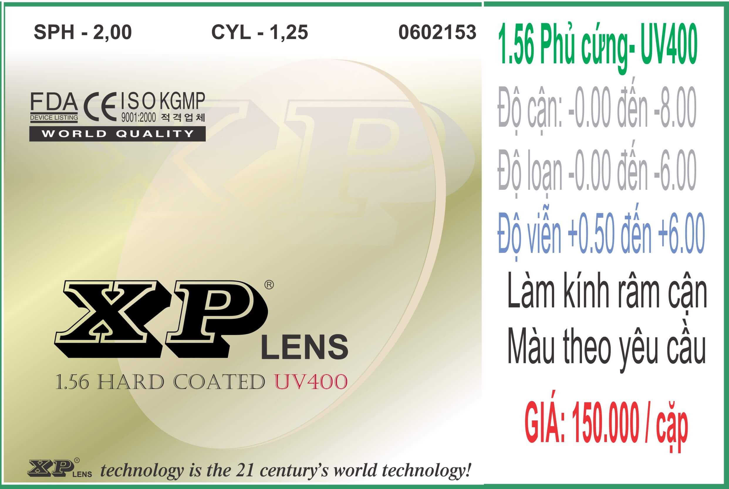 Tròng kính XPLens 1.56 chống trầy xước UV400